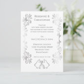 Zilveren Bellen Scrollwork Ontwerp Wedding Kaart (Staand voorkant)