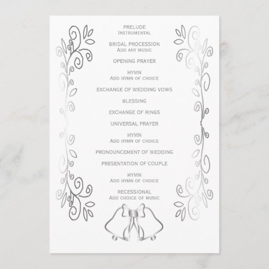 Zilveren Bellen Scrollwork Ontwerp Wedding Programmakaart (Achterkant)