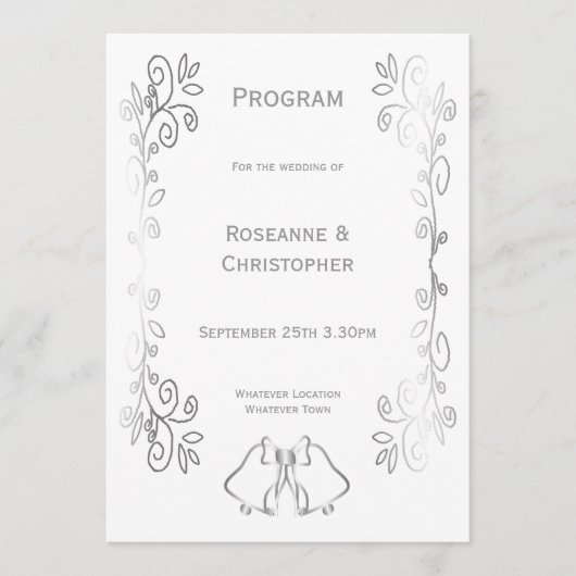 Zilveren Bellen Scrollwork Ontwerp Wedding Programmakaart (Voorkant)