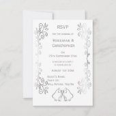 Zilveren Bellen Scrollwork Ontwerp Wedding RSVP Kaartje (Voorkant)