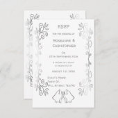 Zilveren Bellen Scrollwork Ontwerp Wedding RSVP Kaartje (Voorkant / Achterkant)