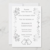Zilveren Bellen Scrollwork Ontwerp Wedding Save The Date (Voorkant)