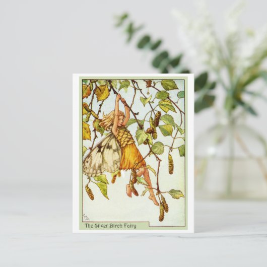 Zilveren berkenfee briefkaart (Staand voorkant)