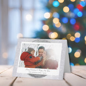 Zilveren besneeuwde vakantie met familienaam kaart