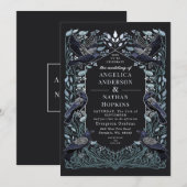 Zilveren Betoverde Gotische Huwelijksraaf Bloem Kaart (Voorkant / Achterkant)