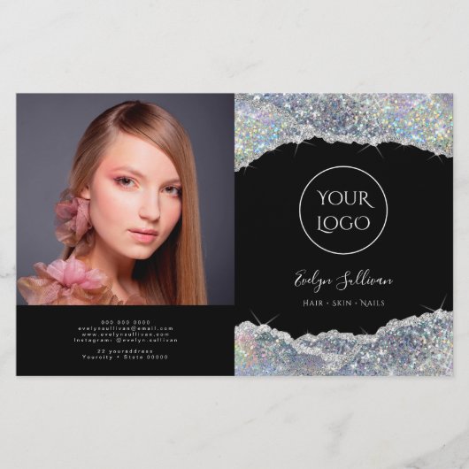 Zilveren bivoudig glitterbrochure (Voorkant)