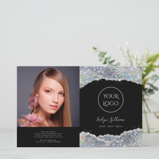 Zilveren bivoudig glitterbrochure (Staand voorkant)