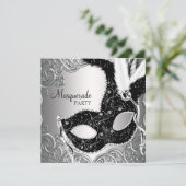Zilveren Black Mask Masquerade Feest Kaart (Staand voorkant)