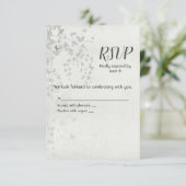 Zilveren blad en vlinder RSVP Kaartje (Staand voorkant)
