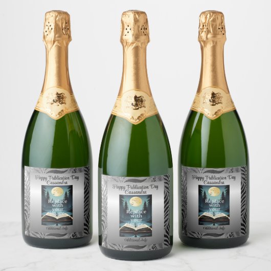 Zilveren blad motief sparkling wijnetiket (Flessen)