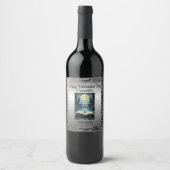 Zilveren blad motief wijn etiket (Voorkant)