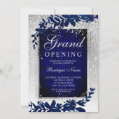 Zilveren blad sneeuw navy blauw Kerst grand openin Kaart (Voorkant)