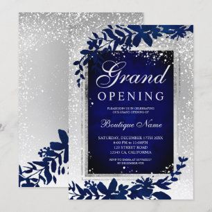 Zilveren blad sneeuw navy blauw Kerst grand openin Kaart