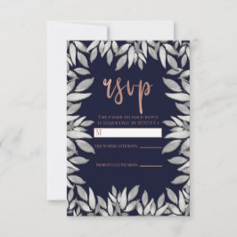 Zilveren Bladeren Botanische Glam Blauwe Roze Antw RSVP Kaartje