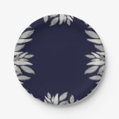 Zilveren Bladeren Botanische Glam Blauwe Roze Brui Papieren Bordje (Voorkant)