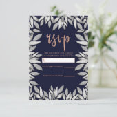 Zilveren Bladeren Botanische Glamour Blauw Roze Re RSVP Kaartje (Staand voorkant)
