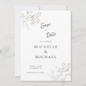 Zilveren bladeren Floral Botanical Elegant Bruilof Save The Date (Voorkant)