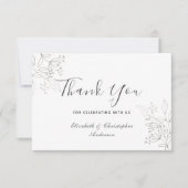 Zilveren bladeren Floral Botanical Minimalistische Bedankkaart (Voorkant)