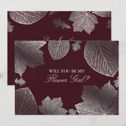 Zilveren Bladeren Huwen Bloemenmeisje Uitnodiging (Voorkant / Achterkant)