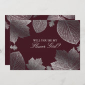 Zilveren Bladeren Huwen Bruidsmeisje Uitnodiging (Voorkant / Achterkant)