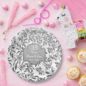 Zilveren bladeren op wit 25e Jubileum Papieren Bordje (Feest)