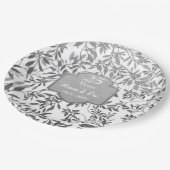 Zilveren bladeren op wit 25e Jubileum Papieren Bordje (Gekanteld)