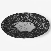 Zilveren bladeren op zwart 25e Jubileum Papieren Bordje (Gekanteld)