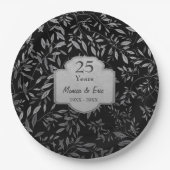 Zilveren bladeren op zwart 25e Jubileum Papieren Bordje (Voorkant)
