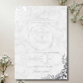 Zilveren bladeren  wit marmer moslim bruiloft folie uitnodiging