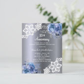 Zilveren blauw 25e huwelijksverjaardag uitnodiging (Staand voorkant)