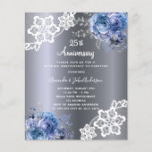 Zilveren blauw 25e huwelijksverjaardag uitnodiging (Voorkant)