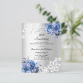 Zilveren blauw 25e huwelijksverjaardag uitnodiging (Staand voorkant)