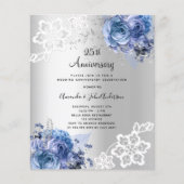 Zilveren blauw 25e huwelijksverjaardag uitnodiging (Voorkant)