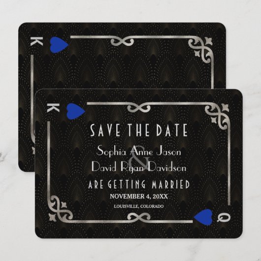 Zilveren Blauw Casino Las Vegas Poker Huwelijk   Save The Date (Voorkant / Achterkant)