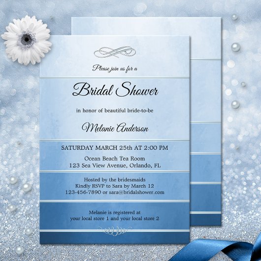 Zilveren Blauw Gestreepte Toon op Toon Vrijgezelle Kaart