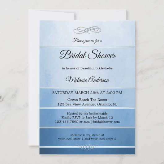 Zilveren Blauw Gestreepte Toon op Toon Vrijgezelle Kaart (Voorkant)