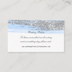 Zilveren Blauw Glitte Delicate Script Bruiloft Web Informatiekaartje