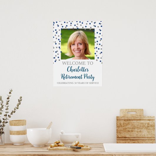 Zilveren Blauw Pensioenfeest Aangepaste 18x24 Foto Poster (Keuken)