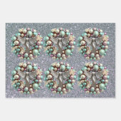 Zilveren Blauw Roze Kerstkrans Zilveren Engel Inpakpapier Vel (Voorkant 3)