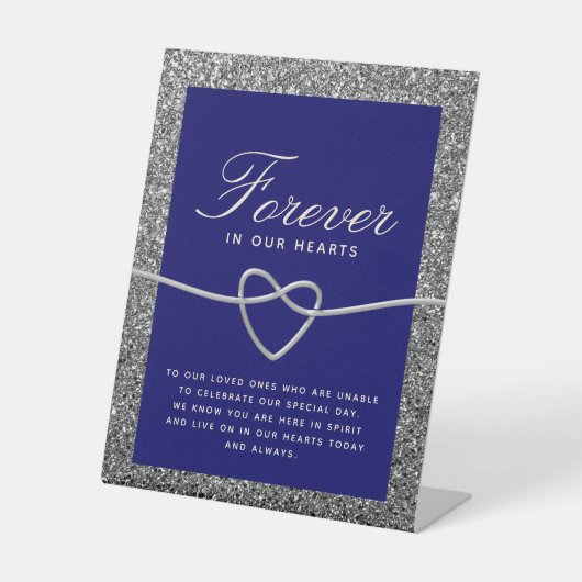 Zilveren Blauw Trouwtafel voetstuk Teken Reclamebord Met Voetstuk (Voorkant)