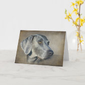 Zilveren Blauw Weimaraner Portret Kaart (Gele Bloem)