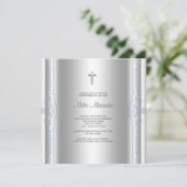 Zilveren Blauwe Baby Boy Doop Kaart (Staand voorkant)