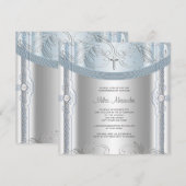 Zilveren Blauwe Baby Boy Doop Kaart (Voorkant / Achterkant)