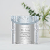 Zilveren Blauwe Baby Boy Doop Kaart (Staand voorkant)