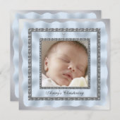 Zilveren Blauwe Baby Boy Foto Doop Doop Kaart (Voorkant / Achterkant)