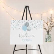 Zilveren & Blauwe Ballonnen Moderne Baby Shower We