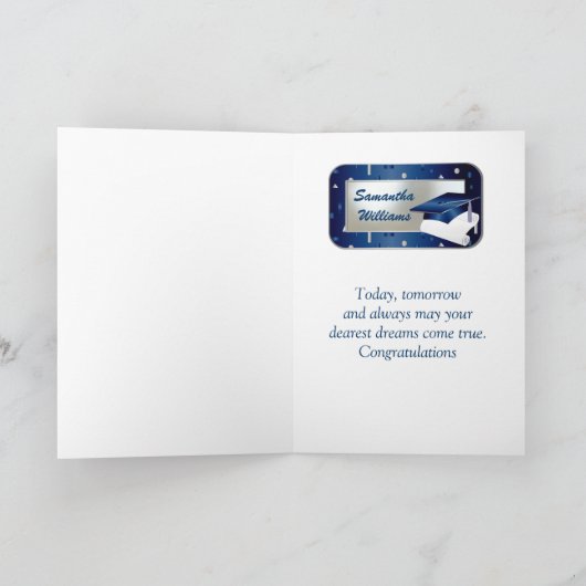 Zilveren blauwe ballonnen, mortel en diploma Afstu Kaart (Binnen)