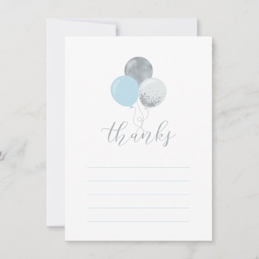 Zilveren & blauwe ballonnen | Partij Dank u Nota K Bedankkaart (Voorkant)