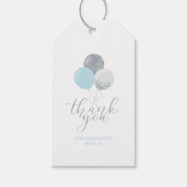 Zilveren & blauwe ballonnen | Party Dank u Favor T Cadeaulabel