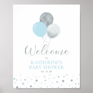 Zilveren & Blauwe Ballonnen   Welkom bij babyborre Poster
